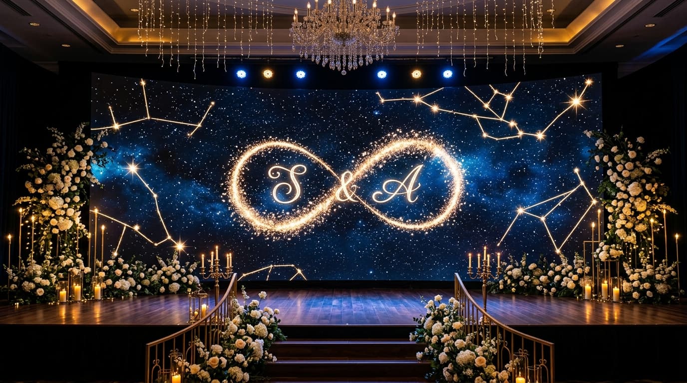 Background 02: Dải Ngân Hà & Monogram Hạt Vàng Vô Cực